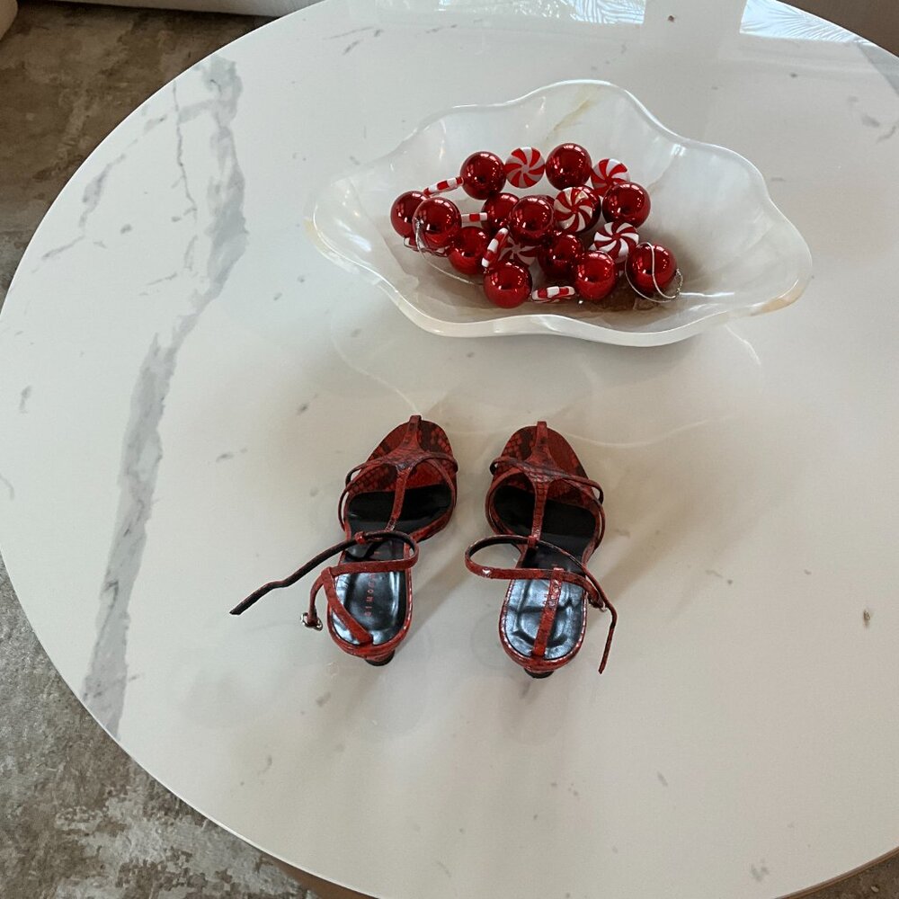 Simon Miller Red Snake-Print Strappy Heels - Picture 3 of 6